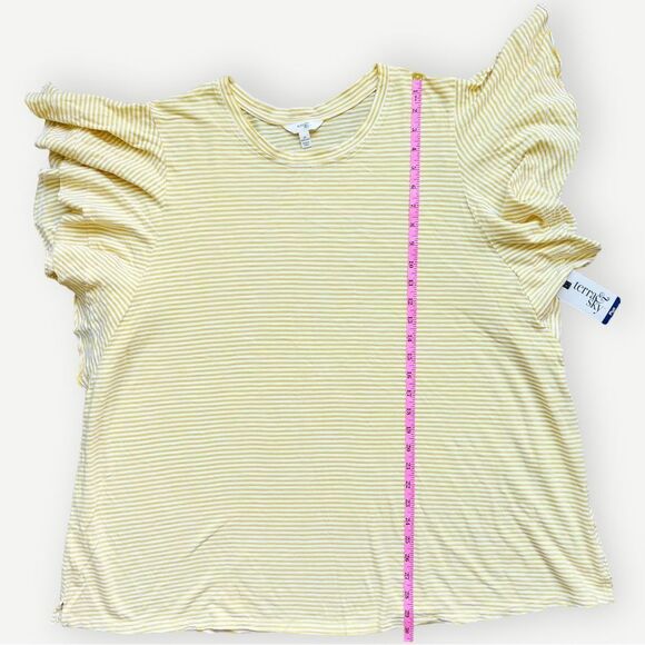 NWT Terra & Sky Short Flutter Sleeve Yellow & White Striped T-Shirt. 2X. 20. 22. - Picture 4 of 8